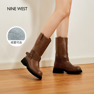 断码 玖熙骑士靴女新机车风圆头长靴时装 清仓 West 靴 Nine