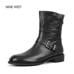 清仓款 靴女士真皮短靴女鞋 Nine 玖熙圆头粗跟时装 高级感 West