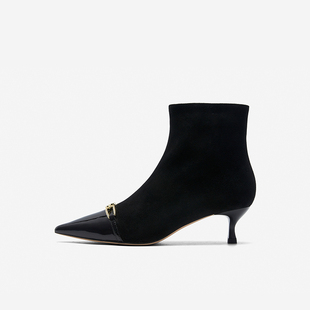 West 中跟短靴女尖头拼接金属扣时装 玖熙女鞋 清仓款 靴子 冬季 Nine