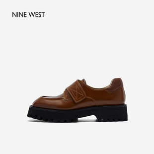 清仓方圆头开边珠厚底单鞋 Nine 女春季 玖熙牛皮革乐福鞋 百搭 West