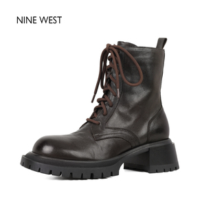 West Nine 玖熙粗跟厚底小个子增高马丁靴百搭短靴女鞋 清仓款