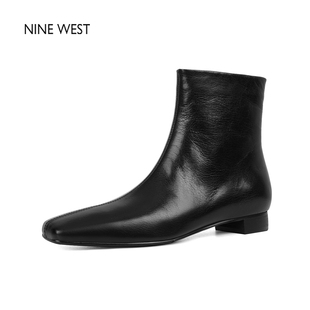 【清仓款】Nine West/玖熙方头女士通勤时装真皮短靴女靴子高级感