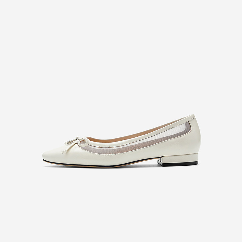 Nine West/玖熙2025夏季新款浅口单鞋网纱拼接蝴蝶结低跟舒适女鞋