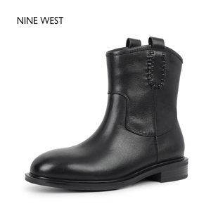 West Nine 玖熙舒适百搭粗跟马丁靴显瘦不累脚短靴女鞋 清仓款