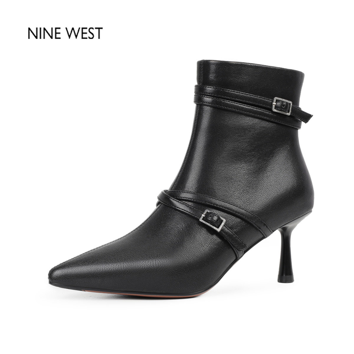 【清仓款】Nine West/玖熙复古百搭尖头高跟鞋气质通勤真皮女短靴