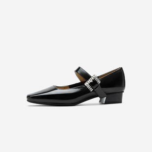 West 女方头扣带浅口低跟单鞋 玖熙2025年春季 玛丽珍鞋 女 新款 Nine
