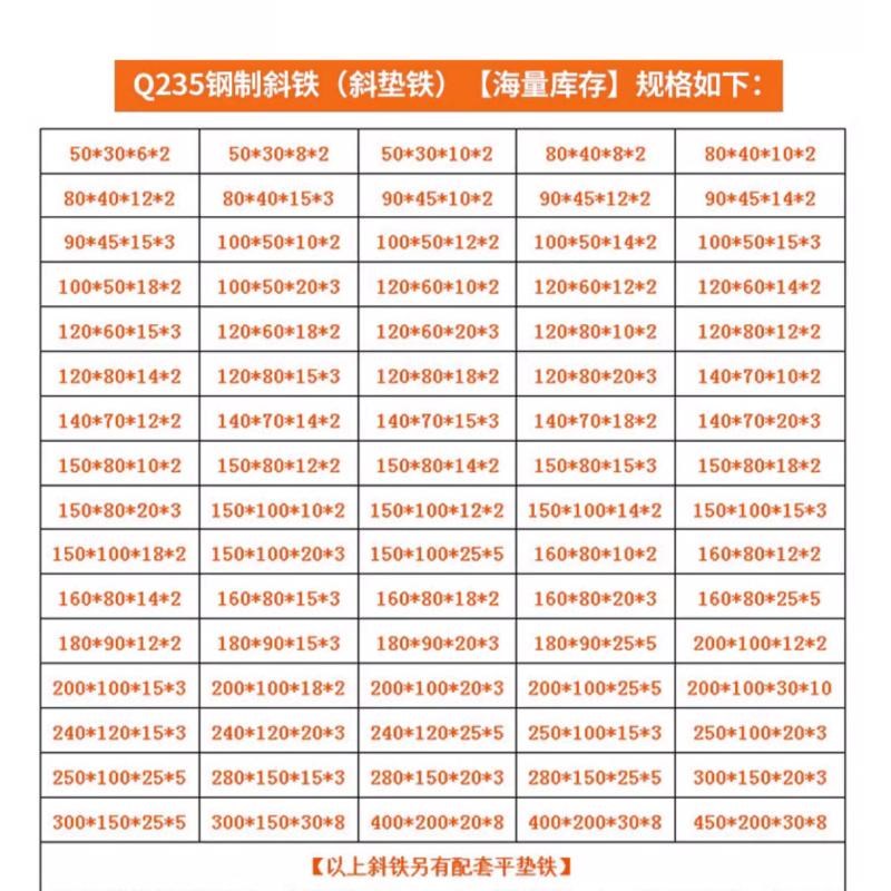 热销斜铁斜垫块楔形机床垫铁斜度设备楔子金属斜角铁楔子三角垫片