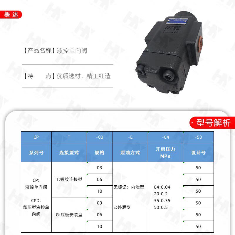 热销管式液控单向阀CPT-03 CPDT-03-04/20/35/50-50 CPDT-06 CPD