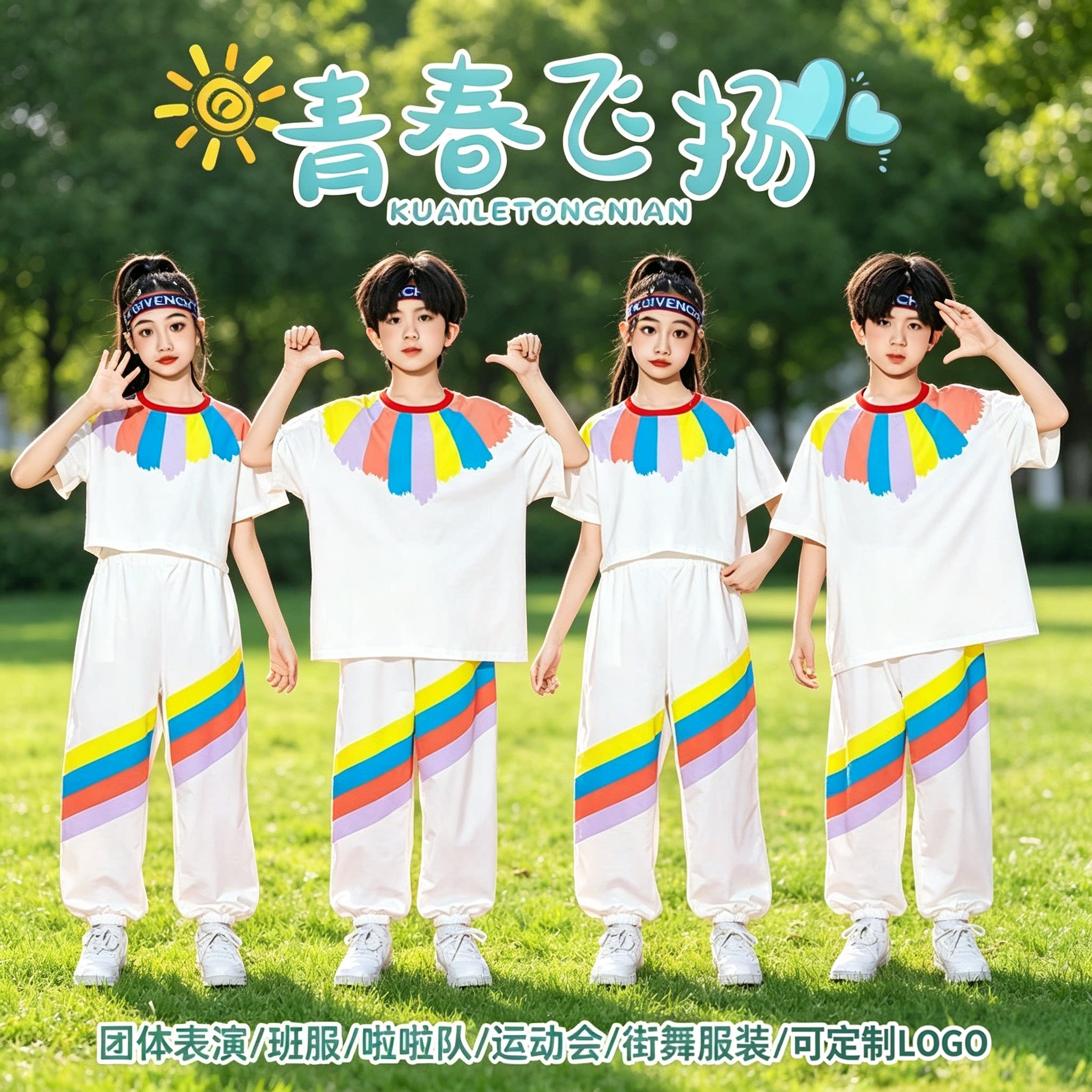 小学生运动会啦啦队短袖彩虹童年