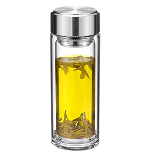 耐热耐高温双层玻璃杯大容量办公室泡茶杯茶水分离水杯家用带盖子