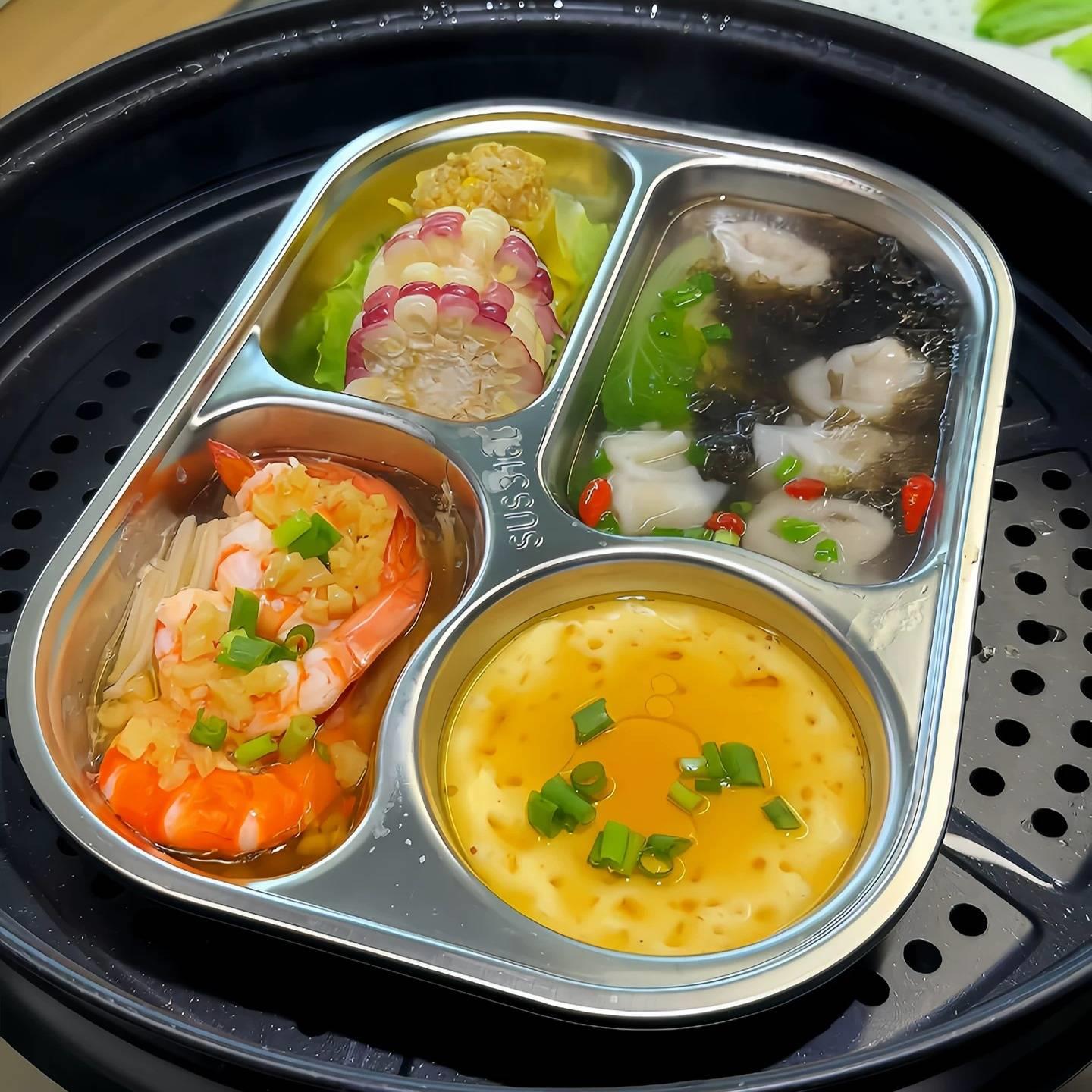 分格盘厨房专用加厚不锈钢四格一体蒸盘食堂学生早餐盘早餐一锅蒸