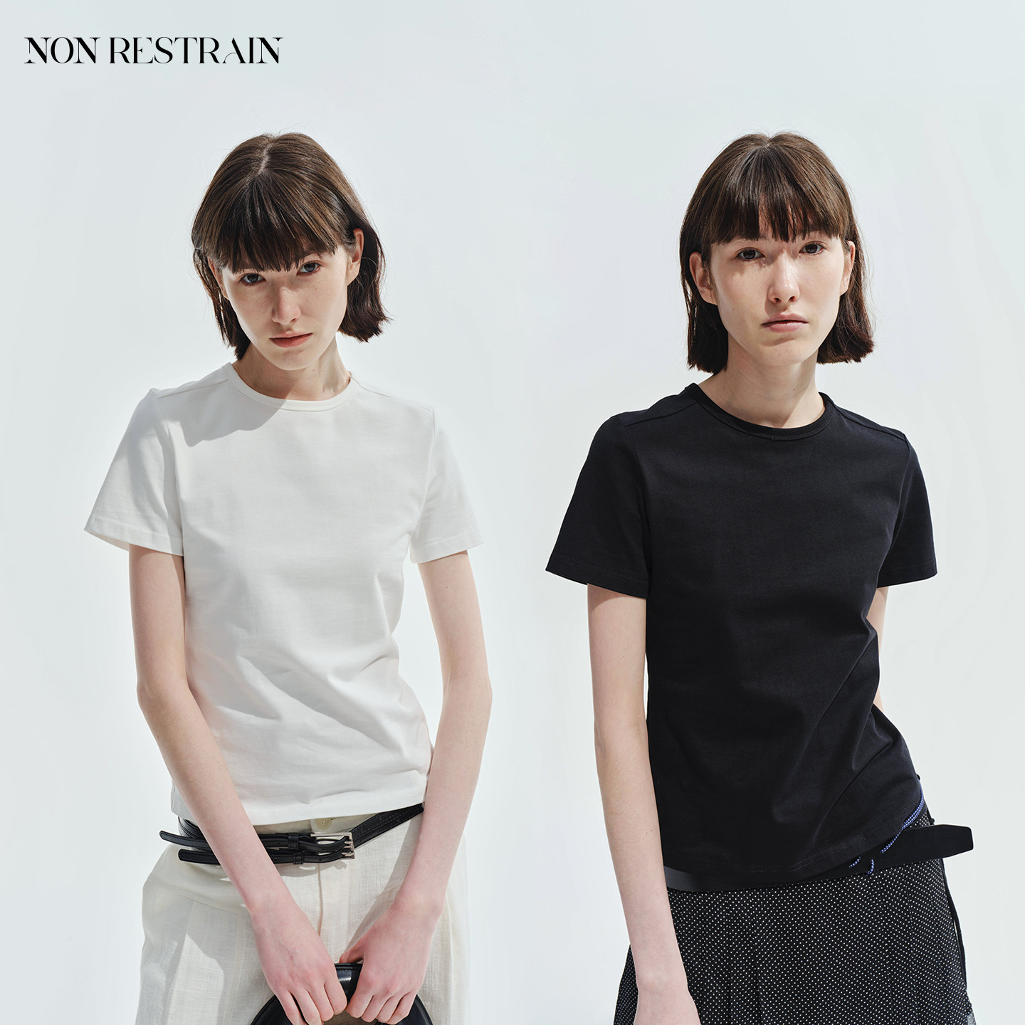 NON RESTRAIN基础款纯色圆领短袖T恤女简约百搭修身纯棉打底上衣