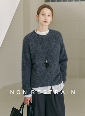 NON RESTRAIN经典简约圆领软糯羊毛针织衫女百搭宽松保暖羊绒毛衣