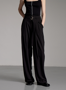 NON RESTRAIN黑色西装裤女春夏高级感休闲裤高腰显瘦垂感阔腿裤