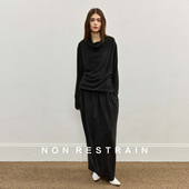 NON 上衣女高级感显瘦抽绳半身裙套装 RESTRAIN法式 荡领绑带针织衫