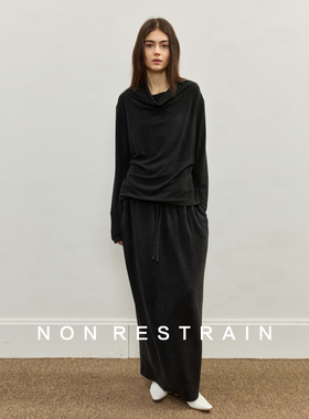 NON RESTRAIN法式荡领绑带针织衫上衣女高级感显瘦抽绳半身裙套装