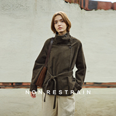 NON RESTRAIN设计感复古腰带立领夹克外套女休闲宽松翻领短款 风衣