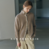 NON RESTRAIN复古撞色羊驼毛高领毛衣女宽松翻领羊毛针织开衫 外套