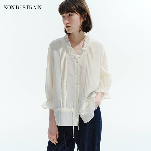 NONRESTRAIN法式微透七分袖衬衫