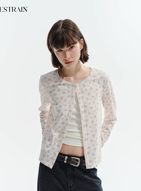 NON RESTRAIN精致碎花短款长袖T恤女温柔氛围感修身针织开衫上衣