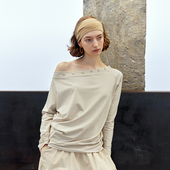 慵懒感一字领斜肩气质上衣女宽松显瘦蝙蝠袖 NON RESTRAIN法式 T恤