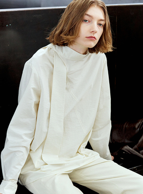 NON RESTRAIN设计感飘带立领气质衬衫女通勤宽松廓形肌理长袖衬衣