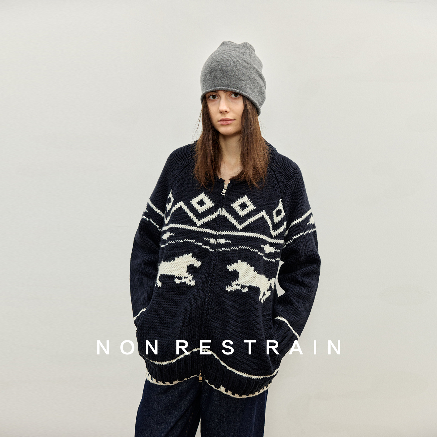 NONRESTRAIN青果领宽松针织毛衣