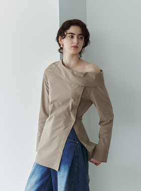NON RESTRAIN设计感斜肩长袖衬衫女春莫代尔不规则斜门襟翻领衬衣