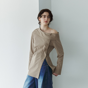 女春莫代尔不规则斜门襟翻领衬衣 衬衫 NON RESTRAIN设计感斜肩长袖