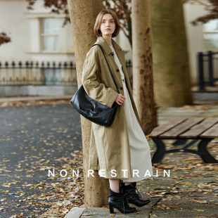 NON 大衣 RESTRAIN高级感简约翻领风衣外套女宽松廓形显瘦气质长款
