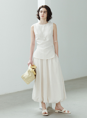 NON RESTRAIN法式修身收腰无袖背心上衣女气质显瘦花苞半身裙套装