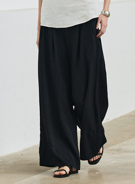 NON RESTRAIN黑色优雅肌理感休闲裤女设计感宽松慵懒风垂感阔腿裤
