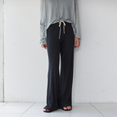 NON 宽松阔腿裤 RESTRAIN简约撞色抽绳针织休闲裤 女垂感显瘦微喇裤