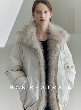 NON RESTRAIN三防加厚白鸭绒羽绒服女可拆卸毛领宽松保暖皮草外套