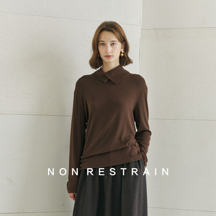 NON T恤 RESTRAIN莱赛尔天丝后背系扣设计感上衣女不对称翻领长袖