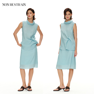 上衣女高级感天丝半身裙套装 衬衫 RESTRAIN桑蚕丝扭结收腰无袖 NON