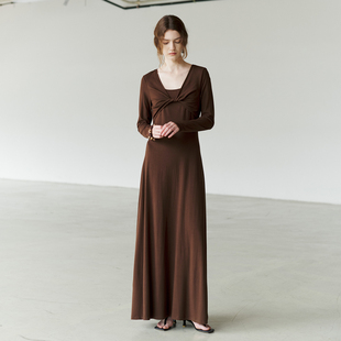 显瘦长袖 修身 连衣裙 RESTRAIN高级感扭结假两件气质长裙女法式 NON