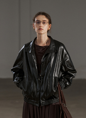 NON RESTRAIN环保皮机车短款皮衣外套女宽松廓形显瘦黑色立领夹克