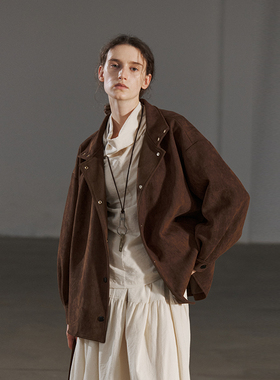 NON RESTRAIN复古高级感宽松翻领夹克女百搭立领美拉德麂皮绒外套