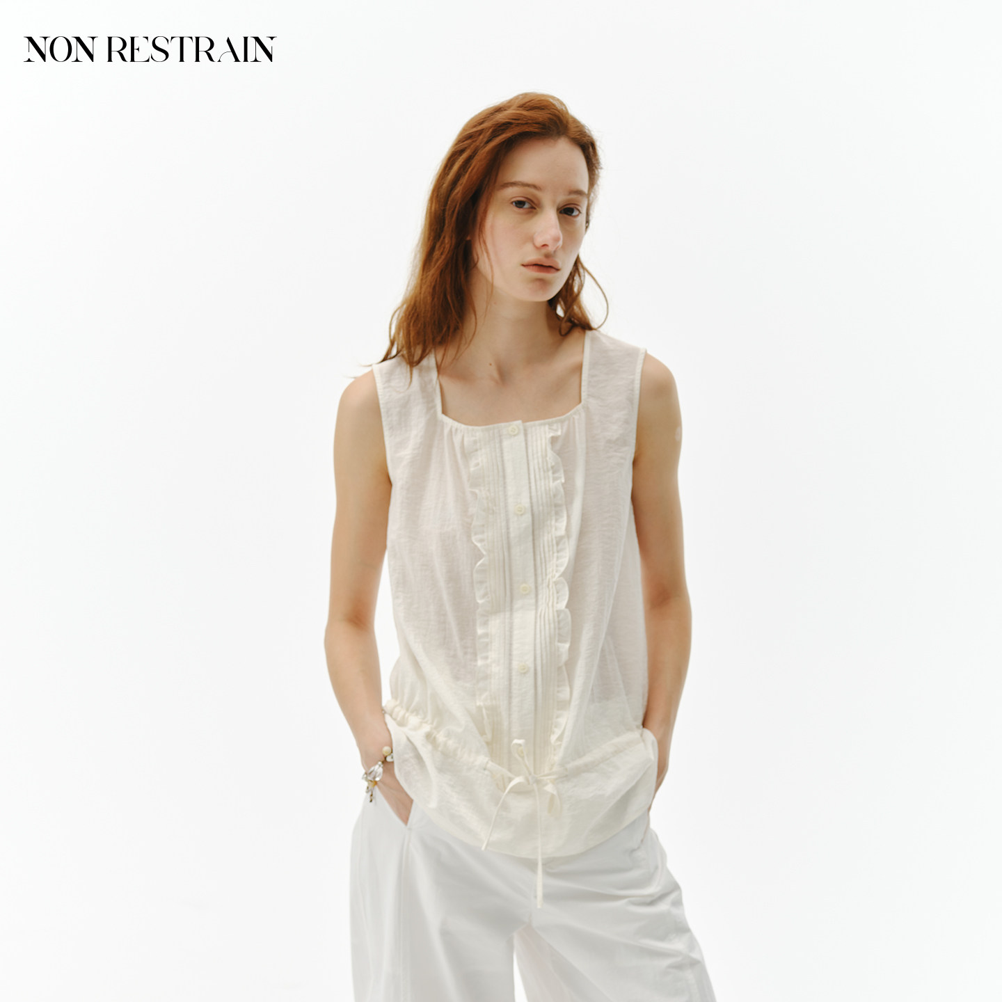 NONRESTRAIN宽松法式无袖衬衫女