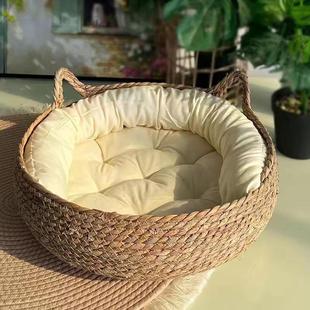 通用草编宠物猫窝藤编可拆洗保暖窝猫窝宠物猫咪藤编猫窝用品 四季