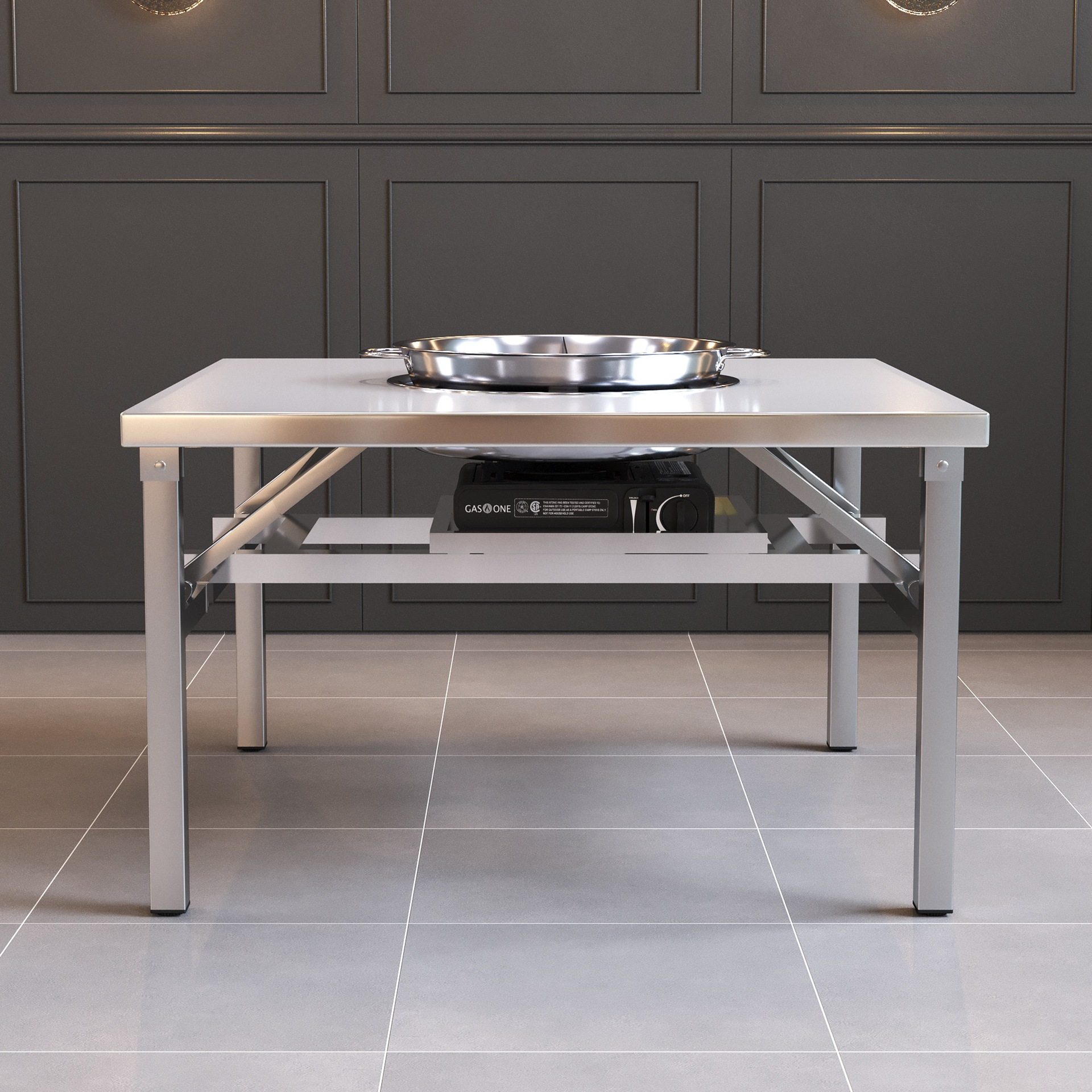 火锅桌子电磁炉一体不锈钢地摊烤肉桌地锅鸡卡式炉燃气灶火锅桌