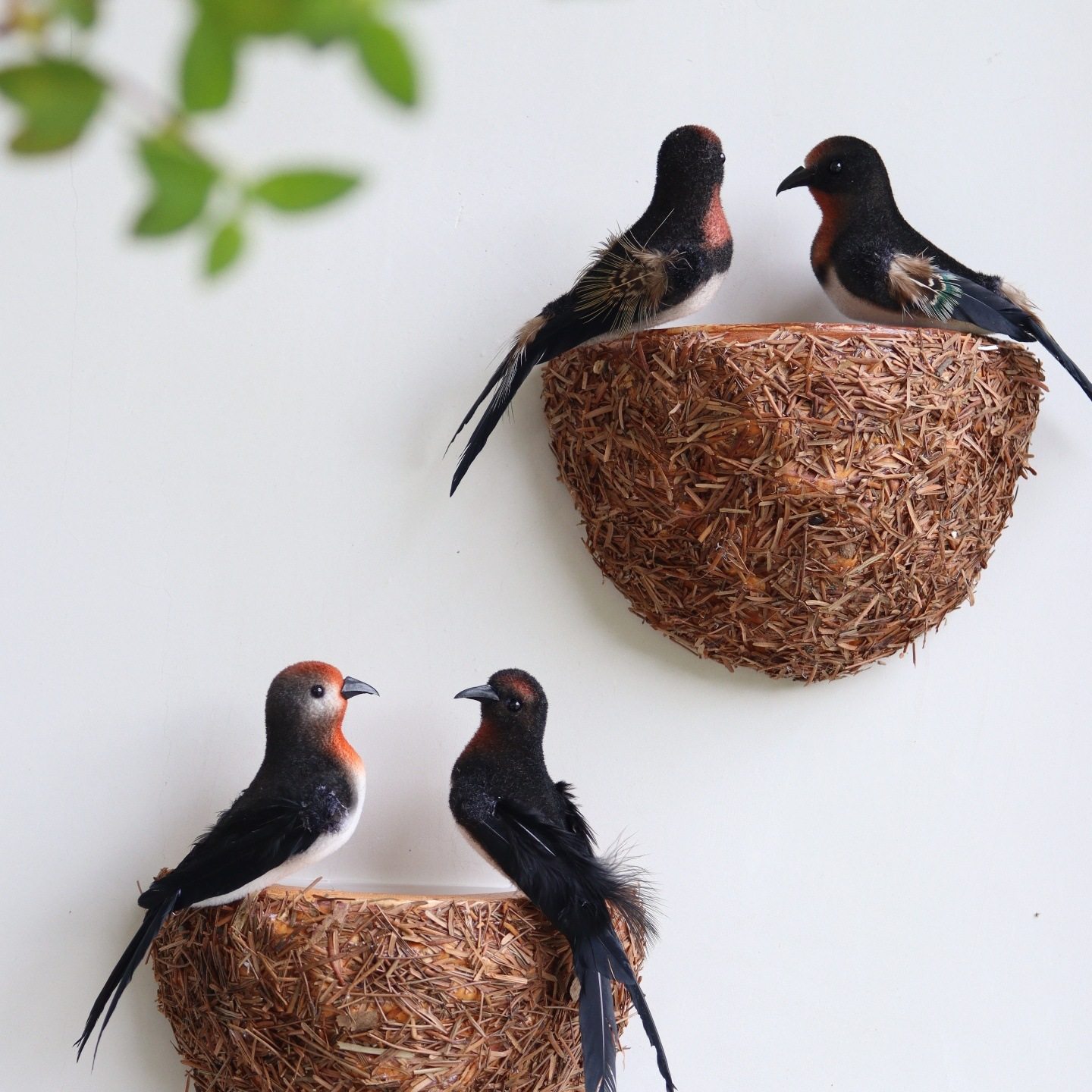 仿真燕子窝装饰墙贴墙面美化遮挡人造燕巢壁挂饰品家居小燕子摆件