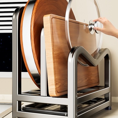 加厚304不锈钢砧板锅盖置物架菜板案板放置架厨房刀锅铲一体刀架