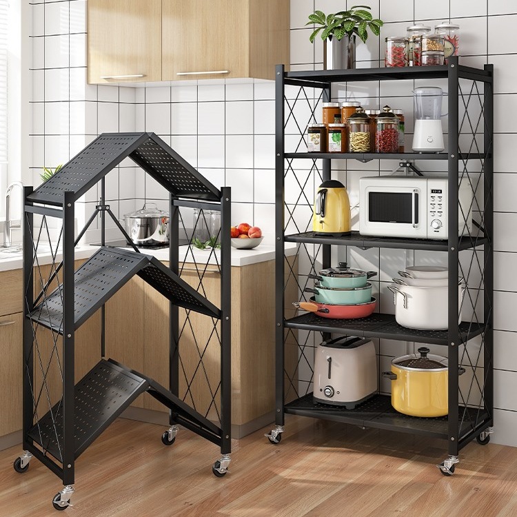 免安装厨房折叠置物架落地多层家用储物架锅具烤箱微波炉收纳架子