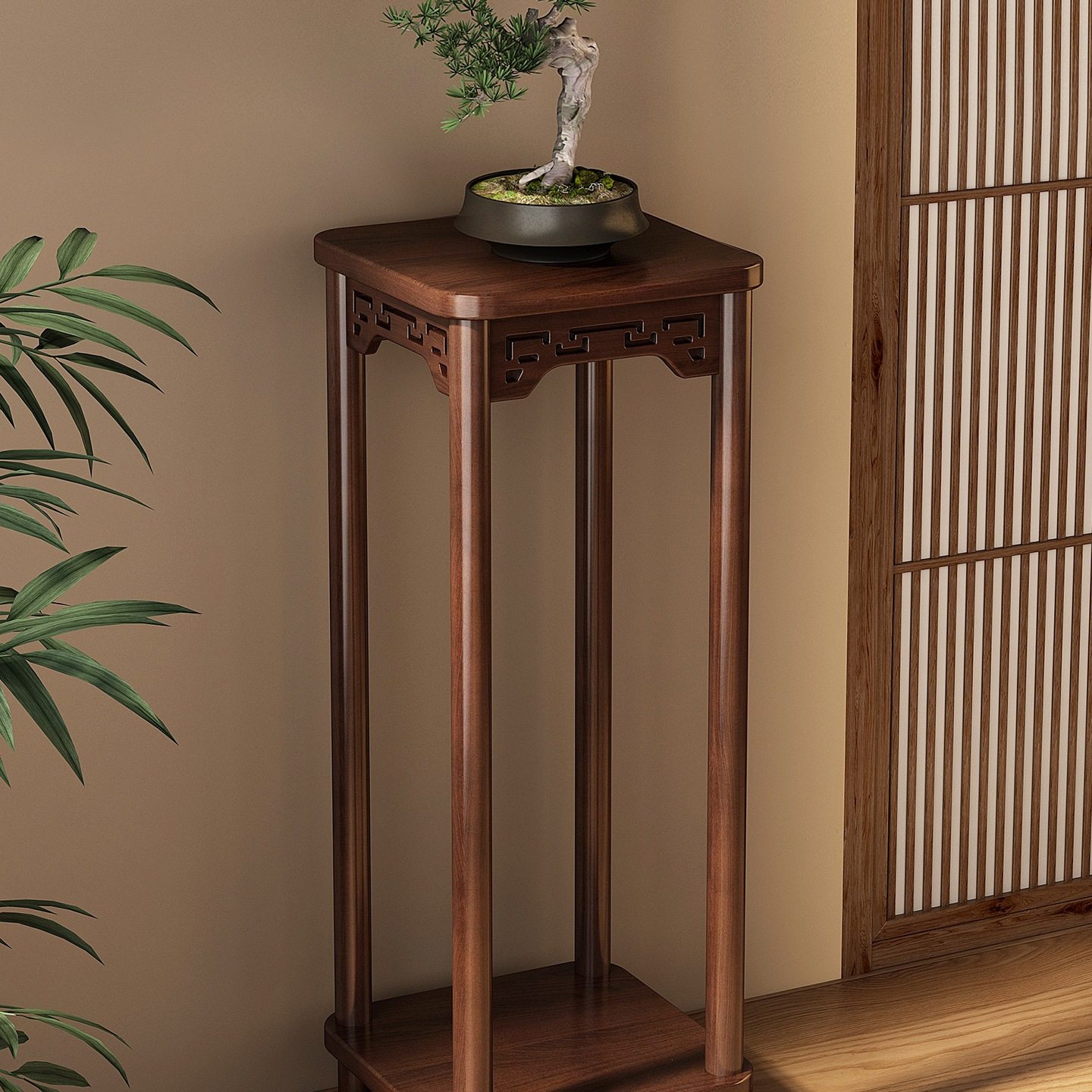 中式博古架花架子客厅落地式实木奇石盆景架阳台花盆架茶室置物架