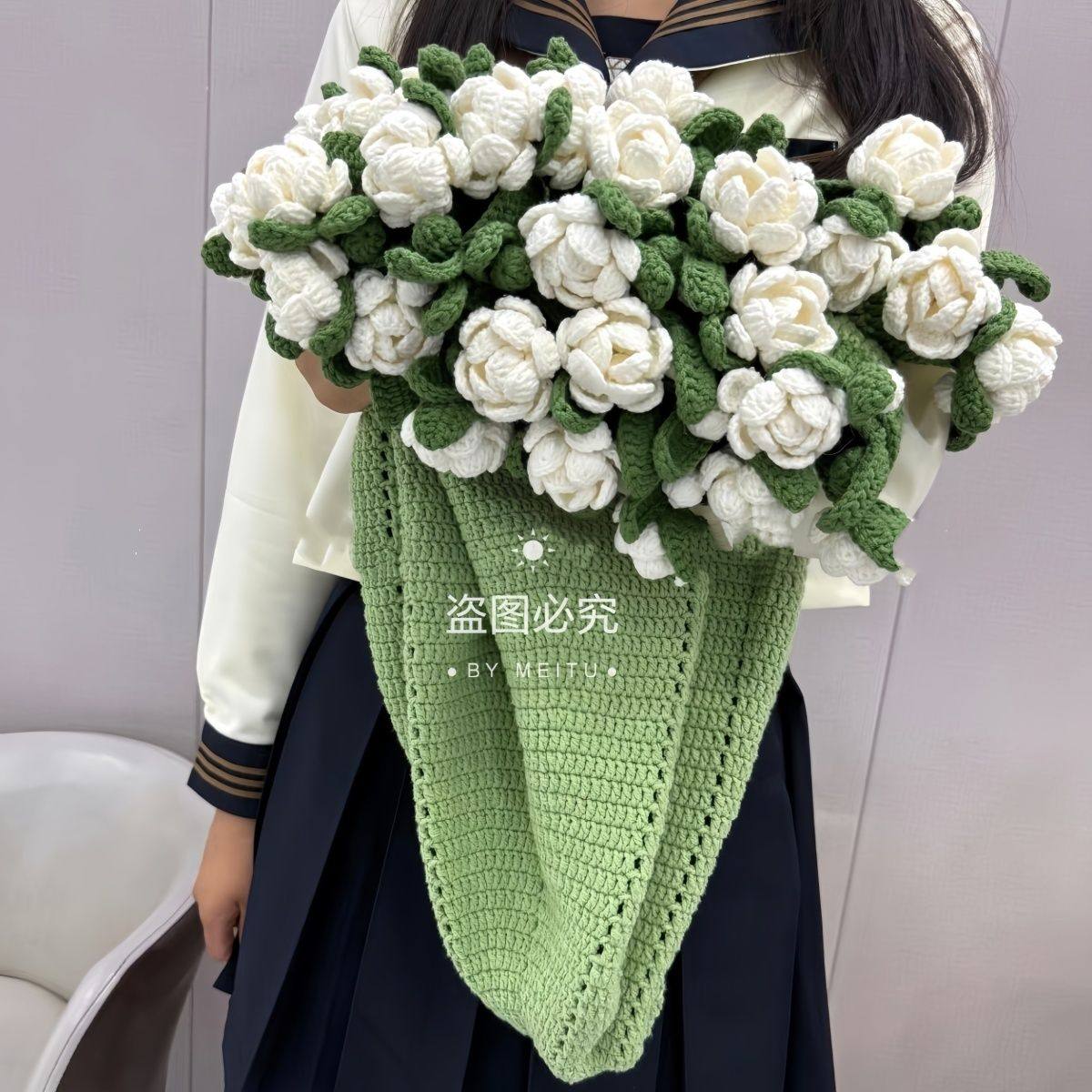 手工编织diy毛线钩织花束创意毯子毛线材料包空调盖毯打发时间