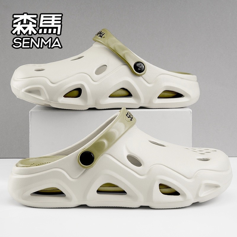 森马洞洞鞋男款夏季外穿耐磨防滑包头半拖鞋运动厚底增高沙滩凉鞋