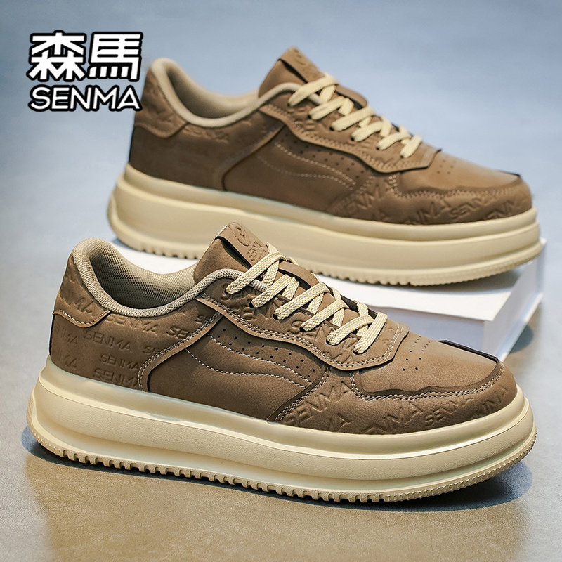森马男鞋春季复古百搭低帮板鞋男士运动休闲厚底真皮防水工装潮鞋