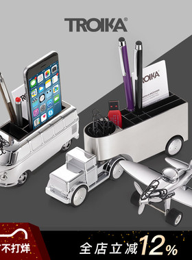德国TROIKA拓意卡创意金属笔筒桌面书房摆件礼品面包车卡车飞机造型男士